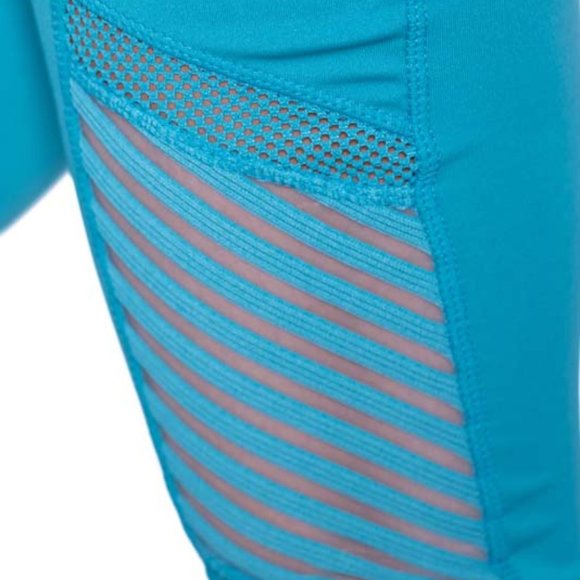 High-Waisted & Mash Panel Gym and Yoga Leggings with Side Pockets Turquoise - Picture 7 of 7